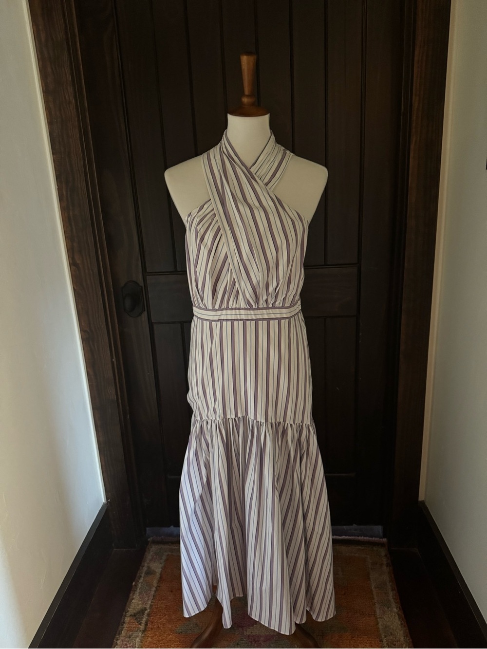 NWOT Veronica Beard Radley White and Lavender One-Shoulder Striped Maxi Dress